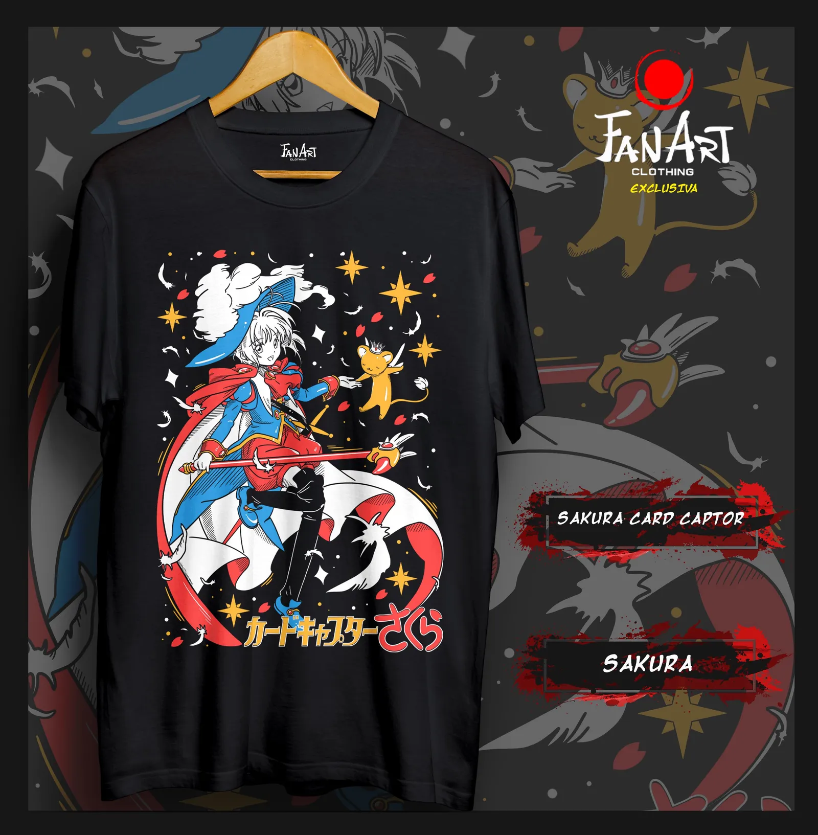 Polera Sakura Kinomoto y Kero · Traje rojo con báculo — Cardcaptor Sakura